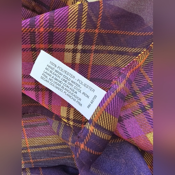 Accessory Street Purple Yellow Plaid Sheer Long Neck Scarf - Picture 4 of 4